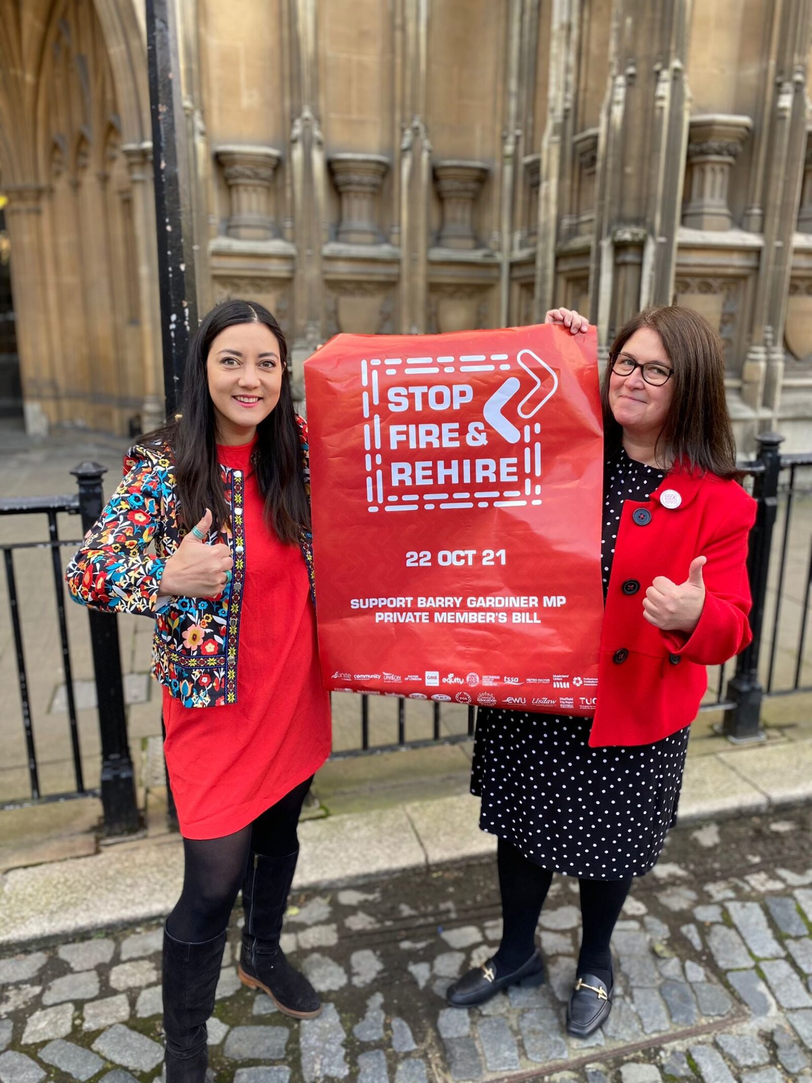 Rachel Hopkins MP and Sarah Owen MP supporting the end of fire & rehire in Parliament 