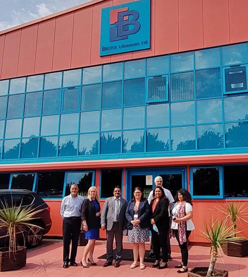 Rachel Hopkins MP and Bristol Labs staff outside Bristol Labs base in Luton