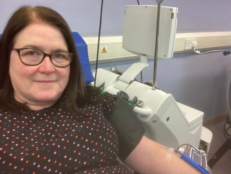 Rachel Hopkins MP donating blood