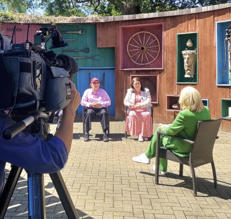 Rachel filming Politics East at Stockwood Park Discovery Centre