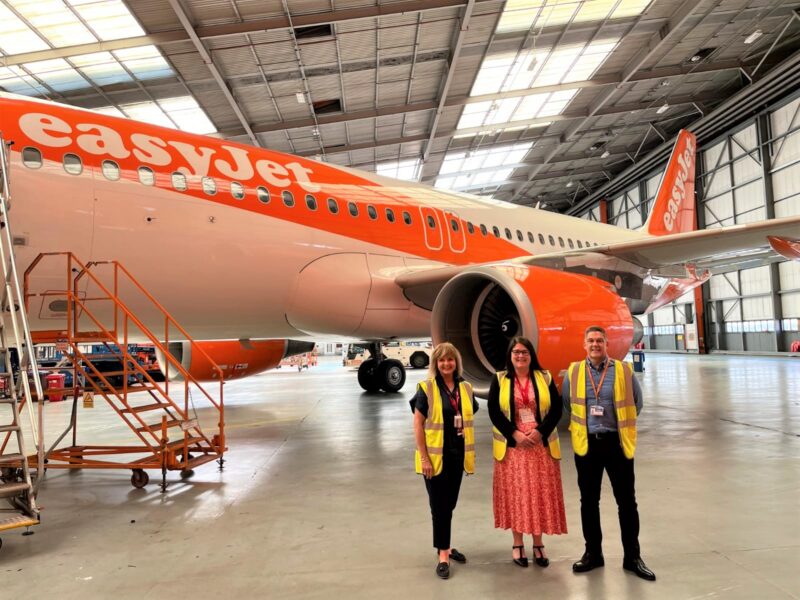 Rachel with Ali Gayward, Easyjet Country Manager, and Adrian, Head of Maintenance 
