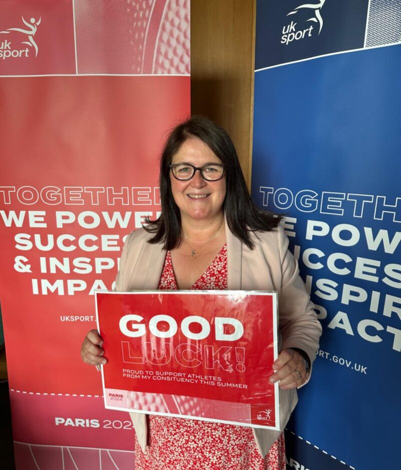 Rachel Hopkins MP holding a