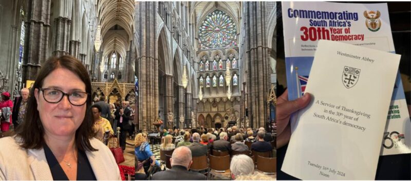 Left: Rachel at the service. Middle: The service in Westminster Abbey. Right: the programme from the service